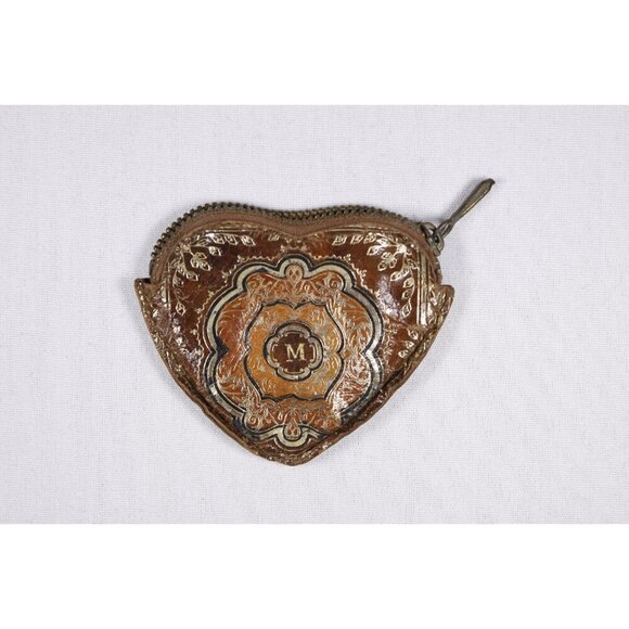 Vintage leather heart shaped coin wallet, Italian tooled leather coin purse, - Picture 2 of 6
